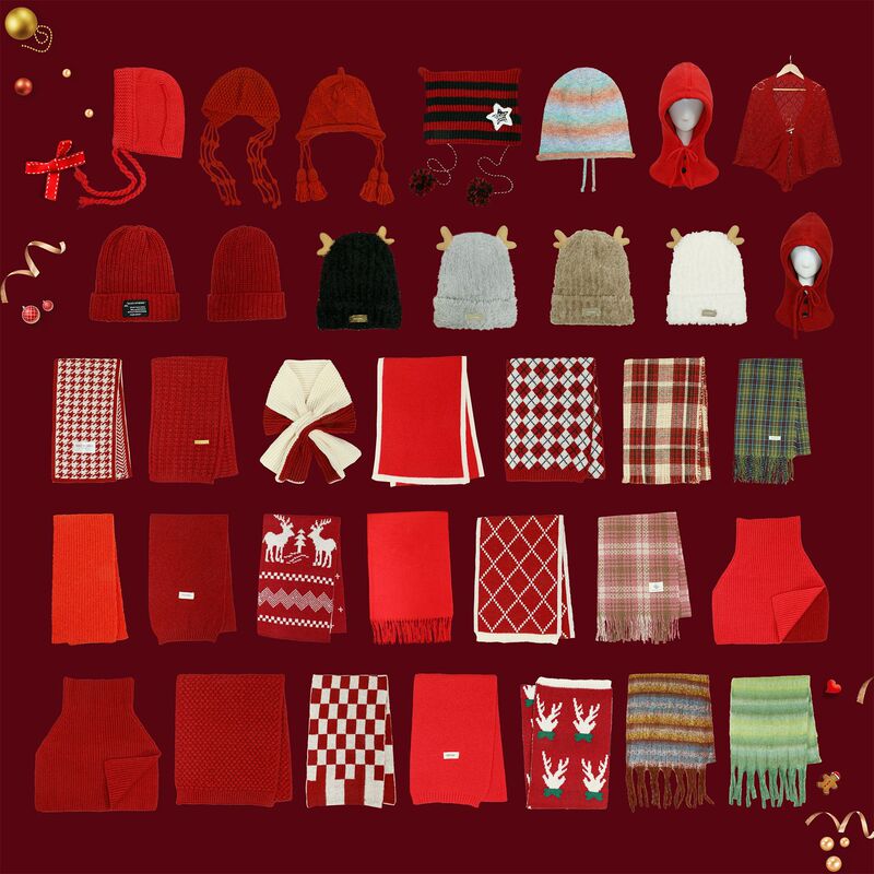 Birthday gift red scarf women's winter plaid versatile couple's new year Christmas knitted wool high-grade scarf