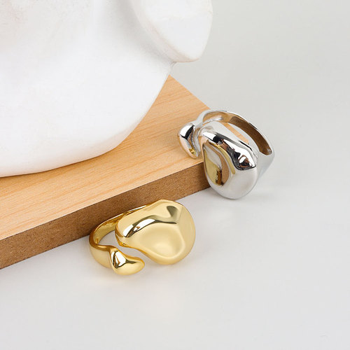 Korean style new cold style versatile jewelry niche design minimalist style irregular concave and convex surface open ring for women