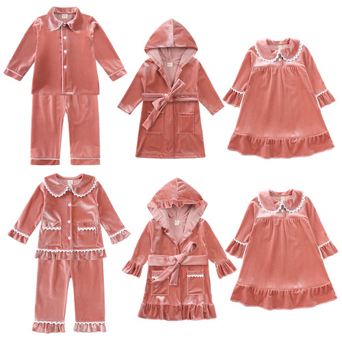 New children's bathrobe gold velvet home clothes for boys and girls autumn and winter children's nightgown wholesale agent