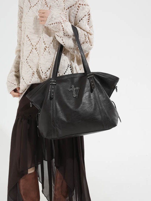 Bolsa de moda retro de gran capacidad simple de textura sólida de alta calidad, bolso de brazo de mujer de todos los días.
