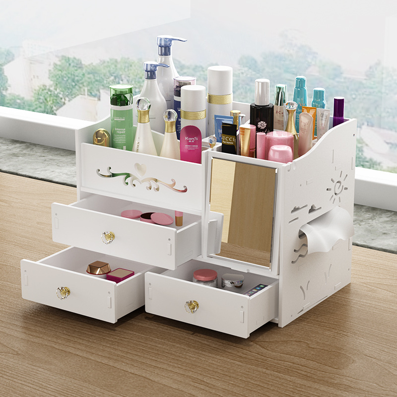 Desktop cosmetics storage box large capacity drawer with mirror household simple skin care dressing table storage rack