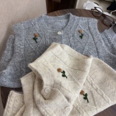 立体钩花简约休闲圆领百搭针织马甲开衫女秋季宽松休闲百搭上衣韩