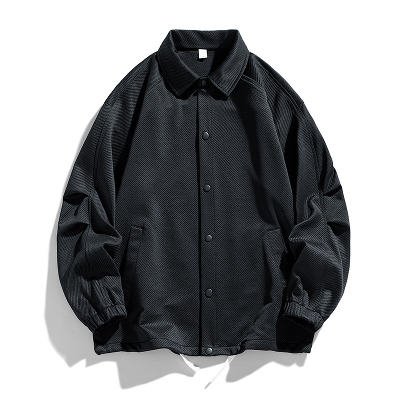 Schwere Herren-Twilljacke – Lässiger Mantel mit Vintage-Kragen, Seitentaschen, winddichte Polyester-Oberbekleidung für Frühling und Herbst_voghion.com
