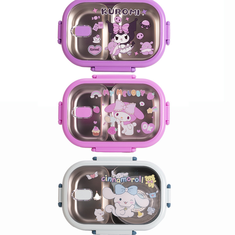 Caja de almuerzo de dibujos animados con tazón de sopa 304 compartimiento de acero inoxidable caja de almuerzo grado alimenticio empleado de oficina estudiante caja de almuerzo portátil