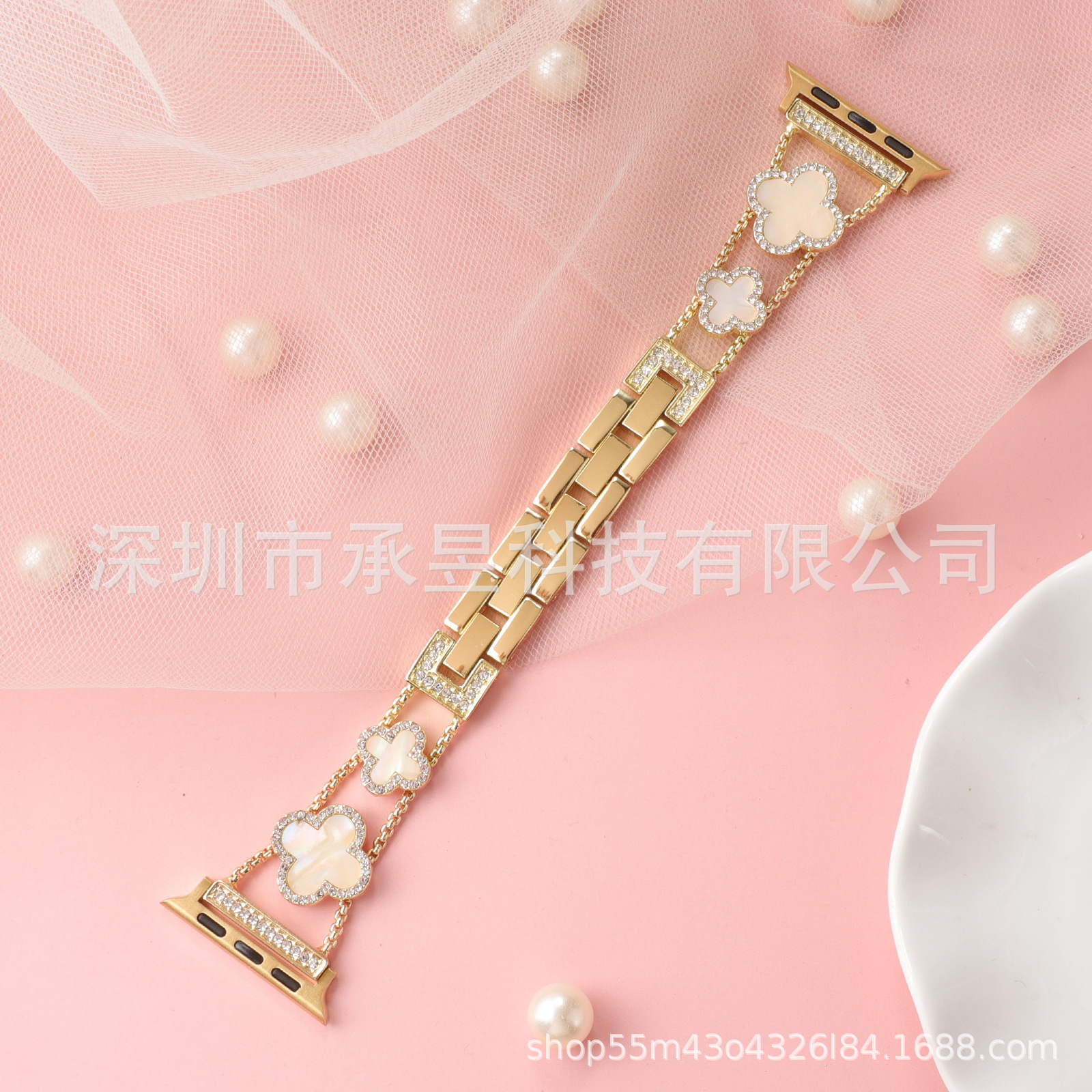 Adecuado para la manzana de cuatro Hojas de Trébol de metal correa de reloj de manzana watch7/SE/6/5/4/32 diamante incrustado cadena de reloj