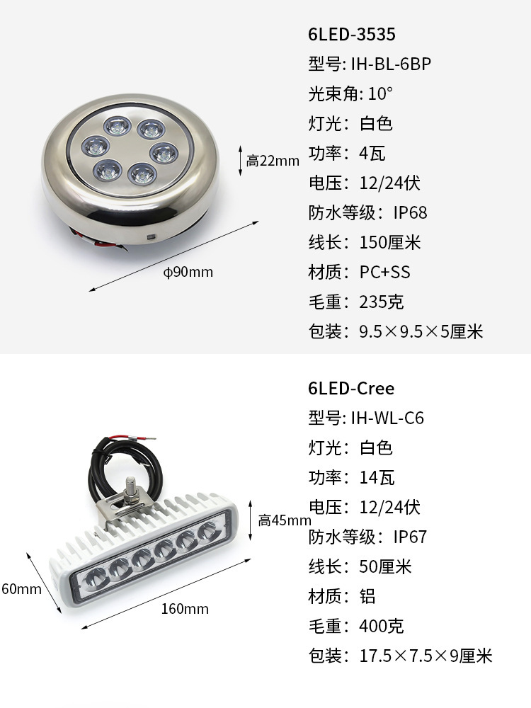 Marine Yacht Deck Light Waterproof 12Vdc Outdoor Led Atmosphere Light Work Light Rv Off-Road Vehicle Lighting