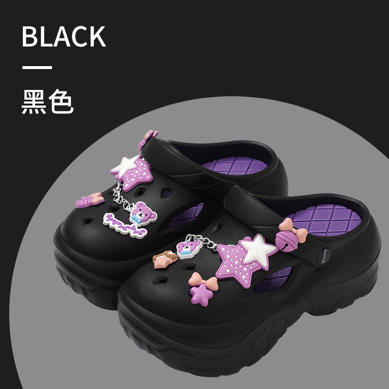 Zapatos de agujero de fondo de bizcocho de moda de celebridades de Internet, fondo grueso de mujer, antideslizante, sandalias de playa de dibujos animados lindos, otoño y verano