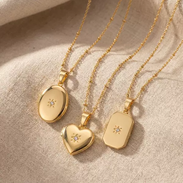 European and American Cross-Border Amazon Heart-Shaped Oval Photo Album Frame Necklace, Vintage and Simple, Openable Necklace, 14K Gold Plated