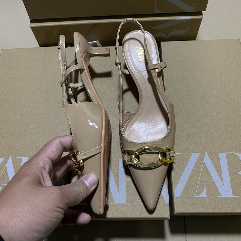 ZA Women's Shoes New 2025 Spring and Summer Elegant High-heeled Shoes Women's Pointed Stiletto Heel Baotou Metal Chain Shallow ZA Women's Shoes New 2025 Spring and Summer Elegant High-heeled Shoes Women's Pointed Stiletto Heel Baotou Metal Chain Shallow