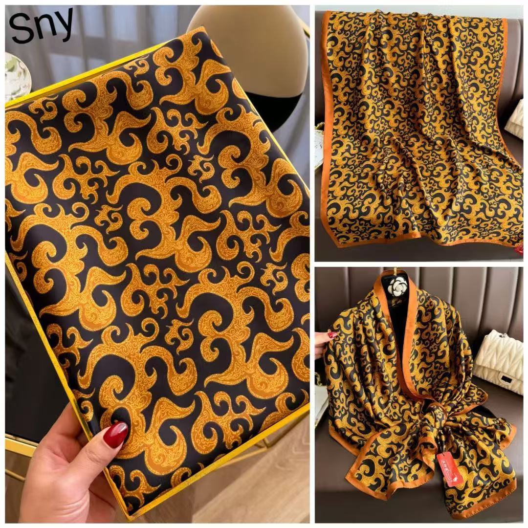 Verano nuevo estilo bufanda de seda de alta gama damas todo fósforo seda de morera bufanda de moda gran marca imitación seda protector solar chal exterior
