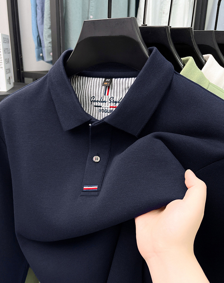 Áo polo nam dài tay cổ bẻ 100% cotton đánh bóng, form regular — nâu vàng chi tiết 23