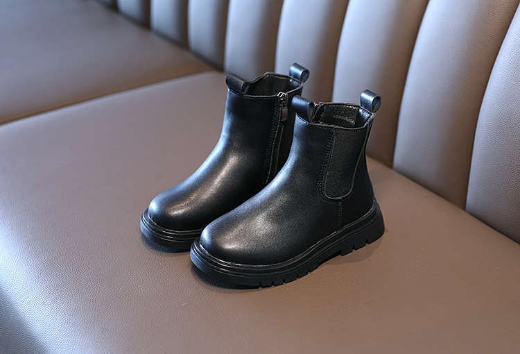 Children's Martin 2024 Spring and Autumn New Black Side Zipper Girls' Mid length British Style Pipe Boots Trend_voghion.com