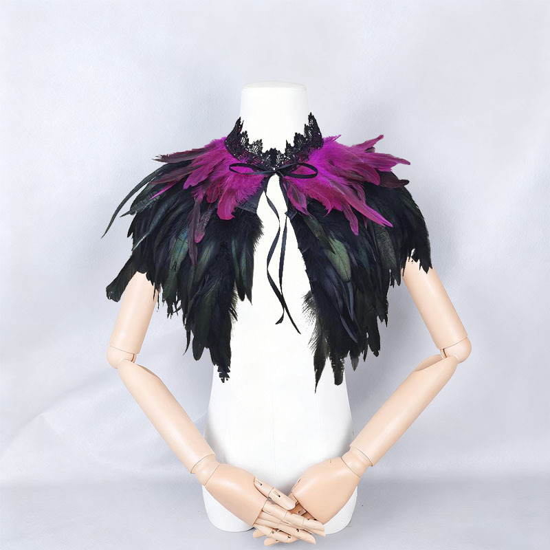 Challas de plumas, capa de lucha libre, baile de baile, chaleco de plumas, cuello falso, bib, capa de plumas gruesas, amazonas