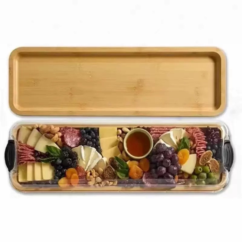 Madera al aire libre con cubierta bandeja de frutas cocinadas bandeja de postres portátil bandeja de bocadillos bandeja de pan de madera sólida bandeja de nueces