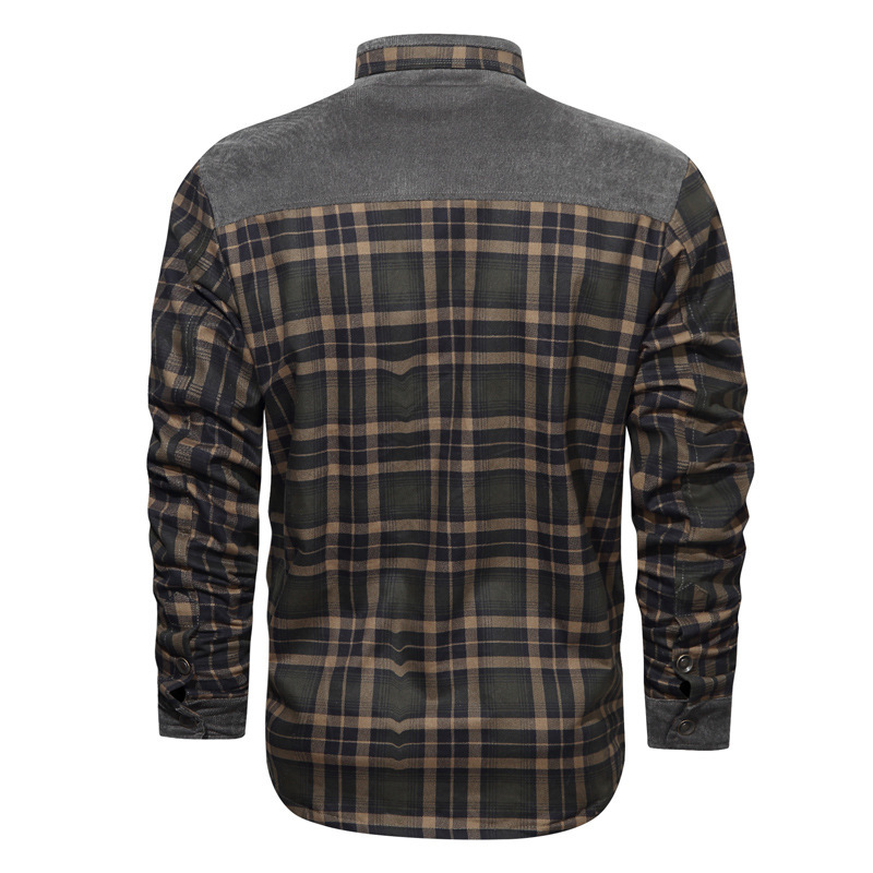 Herrenbekleidung Herren große Größe Winter plus Samt verdickt Docht Drachen kariertes Hemd Jacke Mantel Herrenbekleidung_voghion.com