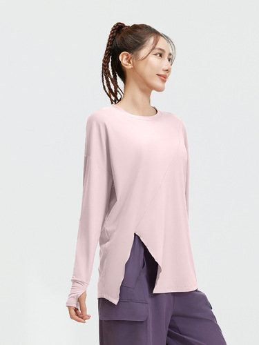 Poly clothing hall new split loose women's long sleeve yoga exercise running training fitness top