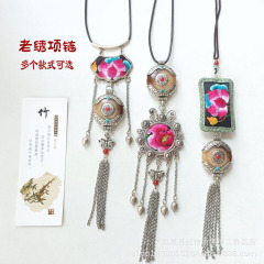 ネックレス新中国風中国風苗銀老刺繍花長型セーターチェーン民族風アクセサリーチャイナドレスアクセサリー