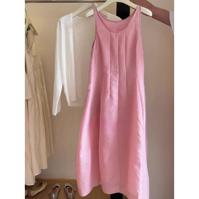 Summer Outfit with a Relaxed Vibe: Pink Tank Top Dress, Sun Protection Shirt, Two-Piece Tie-Dye Set for Women Summer Outfit with a Relaxed Vibe: Pink Tank Top Dress, Sun Protection Shirt, Two-Piece Tie-Dye Set for Women