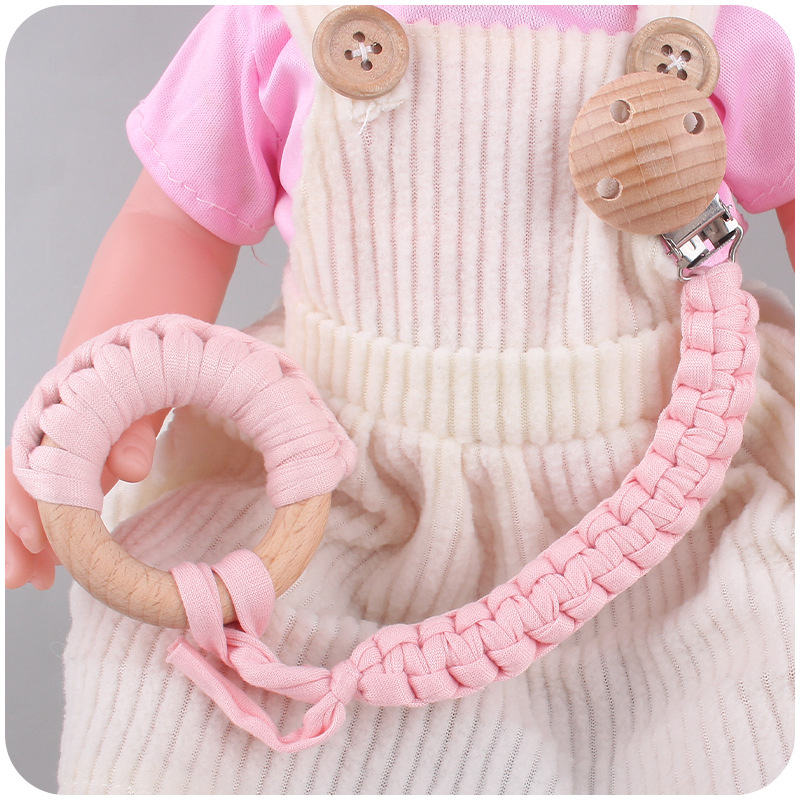 Nuevo bebé suministros haya clip calmante bebé algodón tejido chupete cadena haya anillo mordedor juguete traje