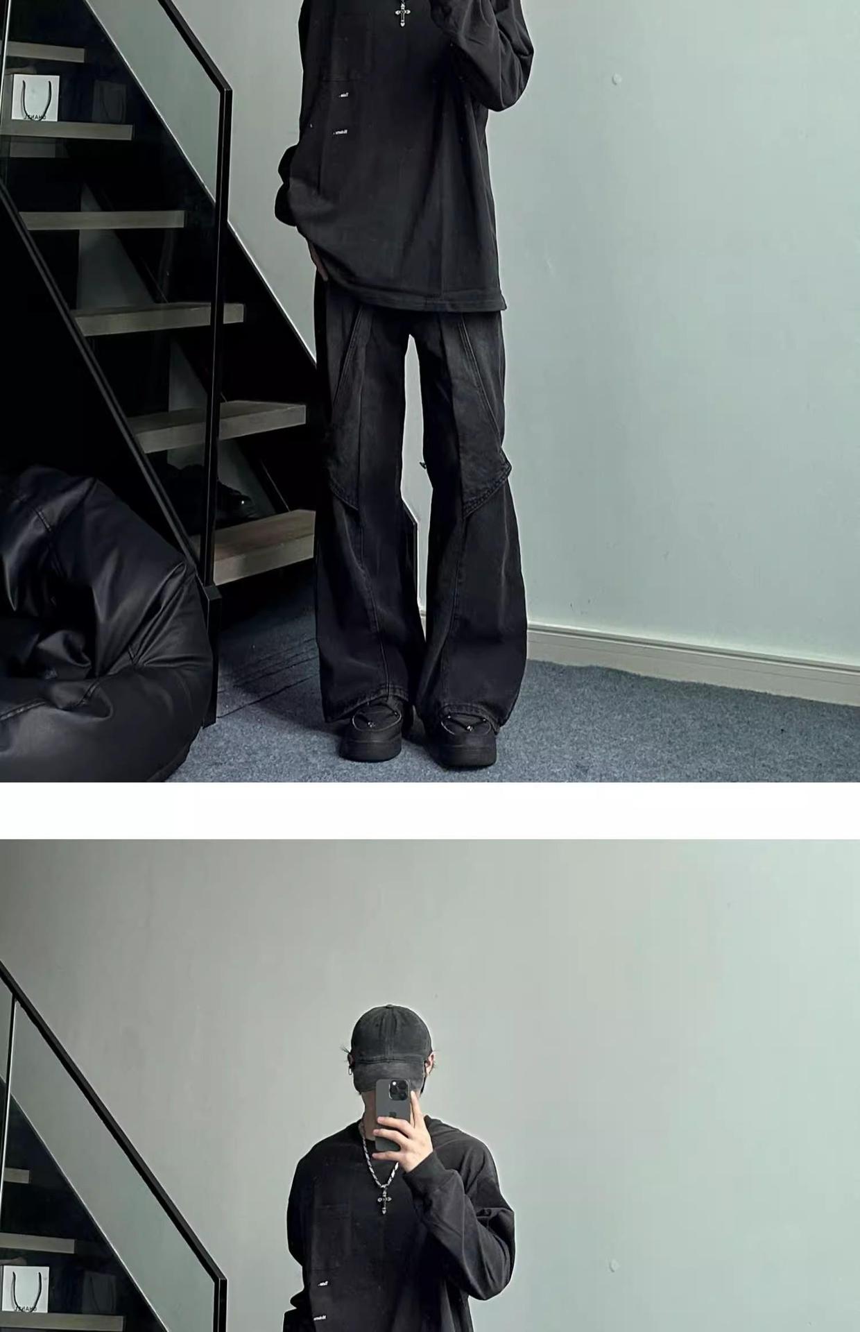 boy Black Cargo Jeans For Men, Design Sense Deconstructed Pants, European And American High Street Tall Flared Pants_voghion.com