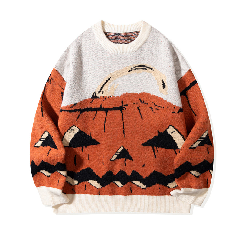 YWFG ropa de mujer retro cara de calabaza estadounidense otoño 2024 pareja superior versátil cuello redondo manga larga suéter de punto