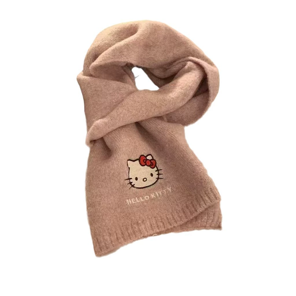 Санрио, Hello Kitty, универсальный вязаный шарф из натуральной шерсти с вышивкой
