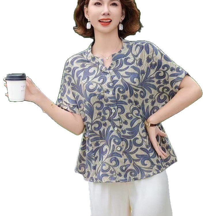 ママの夏のおしゃれトップス、中年半袖シャツ、婦人服、中高年女性の新作夏Tシャツ、洋風スーツ|undefined