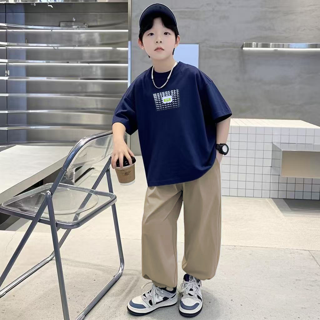 T-shirt for boys, set, children's design summer clothing for students, western style, trend of season, loose fit 2