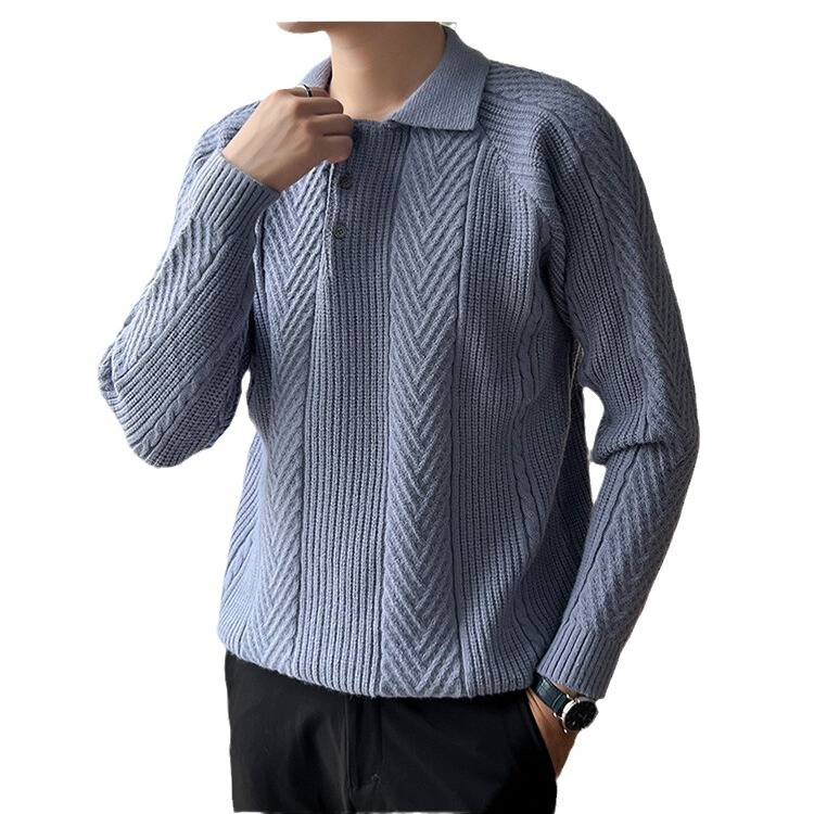 Jacquard moda moda de hombre otoño invierno nuevo suéter moda masculina retro collar overhead camisa de punto