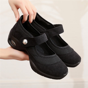 2023 New Old Beijing Cloth Shoes Mother Shoes Dance Shoes Air Cushion Breathable Mid-Heel Soft Sole Non-Slip Mesh Single Shoes