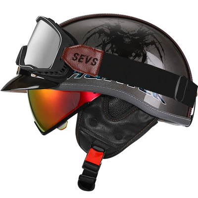 Motosiklet kaskı (dəbilqə) – Helmet Leather Helmet for Men and - bright-gray-demon-hunter-aurora-red-mirror-large-frame-goggles-m