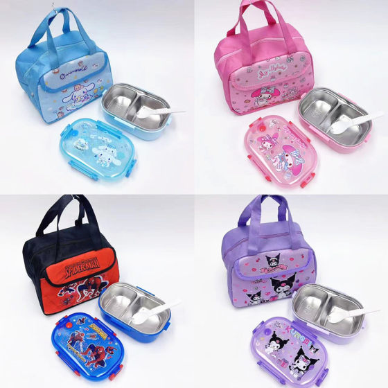 Kulomeng 304 Stainless Steel Lunch Box Set Cartoon Lunch Box Bag Stainless Steel Lunch Box Lunch Box for Students and Children