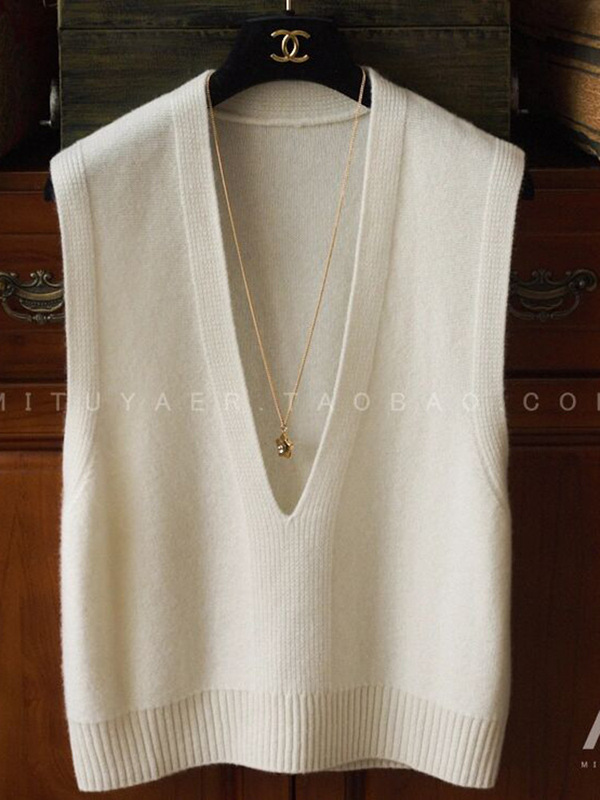 Wool Knitted Vest for Women, Loose Outer Wear, V Neck Pullover Cardigan, Layered Sleeveless Sweater, Waistcoat, Spring & Fall