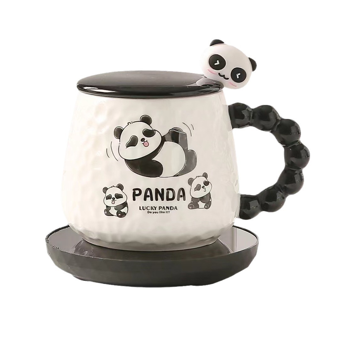 Creativo Panda cálido taza cálida encantadora taza de café de cerámica de oficina taza de agua de temperatura constante con cubierta taza de cápsula taza de personalidad