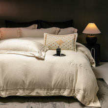 轻奢高级感加厚牛奶绒四件套双面加绒珊瑚绒刺绣被套床单床上用品