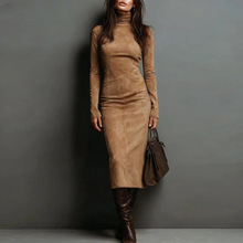 跨境2025新款秋冬性感修身长袖打底连衣裙女显瘦配大衣气质包臀裙