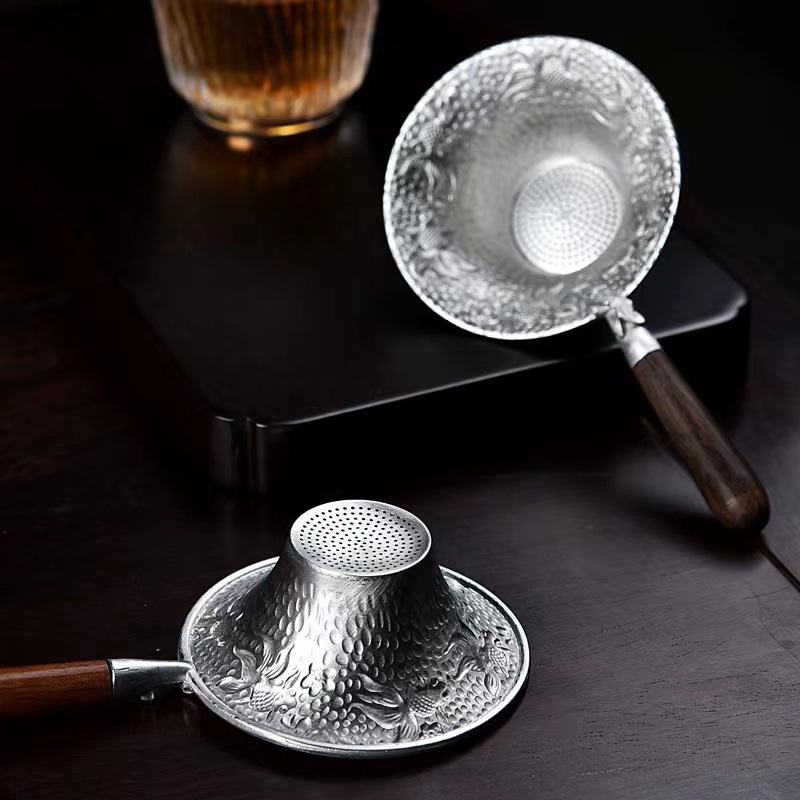 Metal Hammered Goldfish Lotus Tea Strainer, High-End Tea Utensil, Tea Leaf Accessory, Funnel
