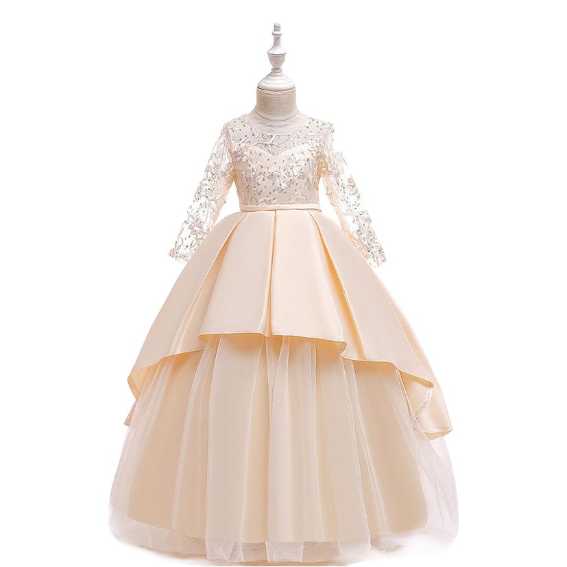 Amazon transfronterizo nuevo vestido de los niños princesa vestido de malla flor niña estilo occidental vestido de boda anfitrión vestido de noche pasarela
