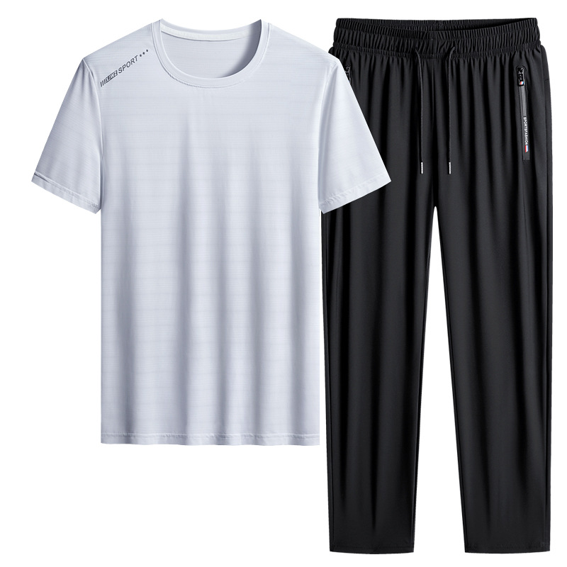M - 8X set de hielo de verano camiseta hombre papá manga corta juego deportivo de mediana edad secado rápido juego de dos piezas