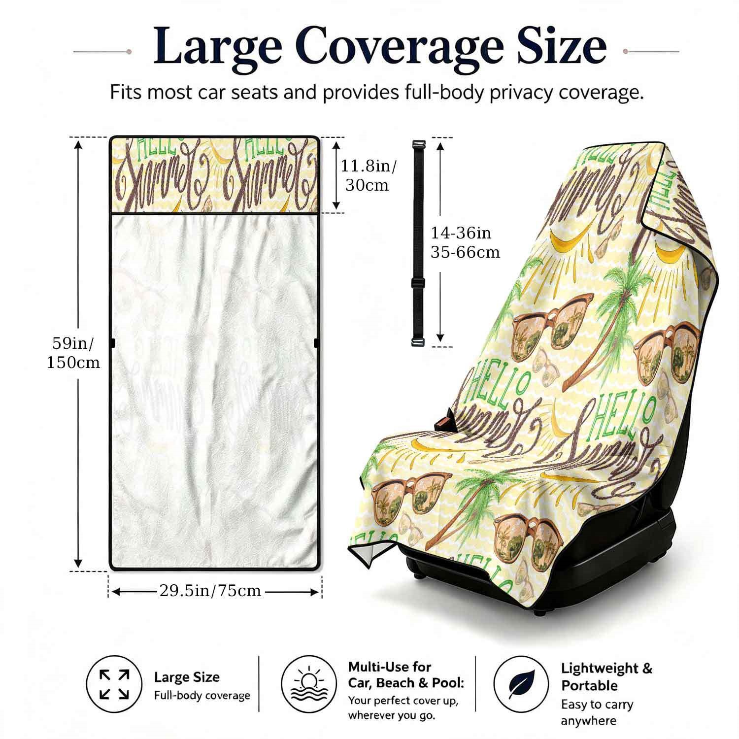 Summer bath towel and car seat cover 2-in-1, ultra-fine fiber outdoor beach and car dual-use universal seat cushion