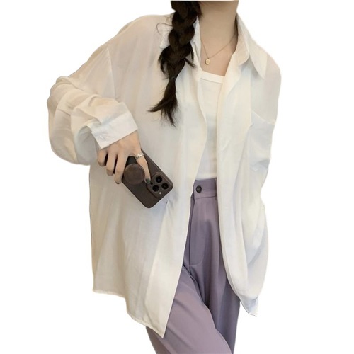 French purple sun protection shirt for autumn, loose, niche design, long sleeve women's thin, versatile Polo collar blazer shirt