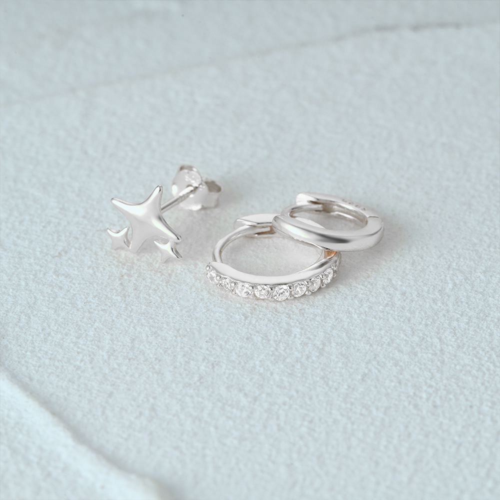 3g Weight Hoop Earrings, Ear Studs Classification 1 Set Quantity Daily Occasion 925 Sterling Silver Material Star, Butterfly Pattern Women's Gender Plating Design Simple Style Style 1 Set 925 Sterling Silver Star Butterfly Hoop Earrings Ear Studs 49