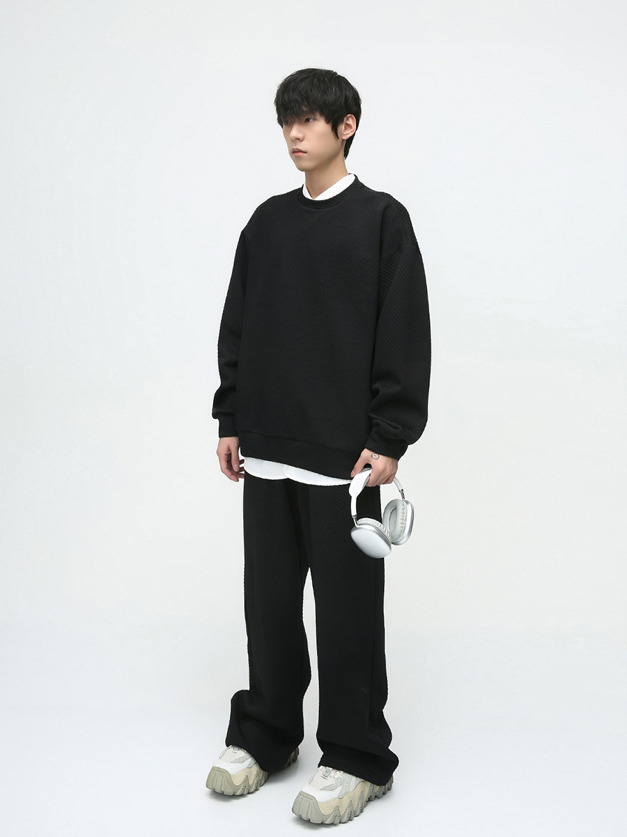 Mtlclothes ropa de Hombre | 2023 otoño nuevo estilo japonés estilo simple color sólido suéter cuello redondo traje moda