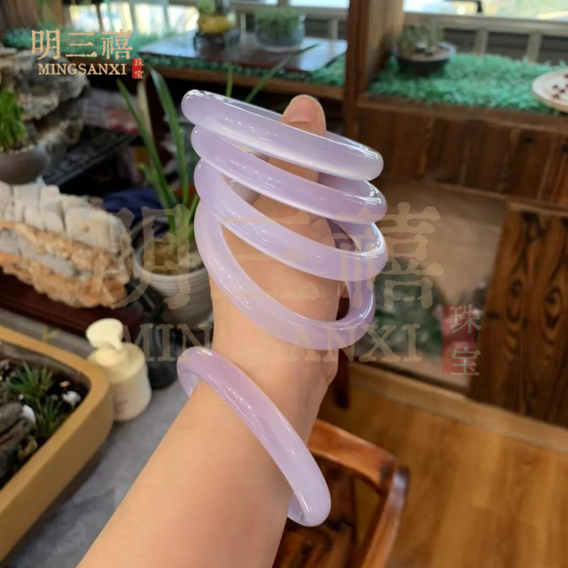 天然バイオレット玉髄ブレスレット氷種瑪瑙淡紫少女玉腕輪レイシ冷凍円条宝石サトイモ|undefined
