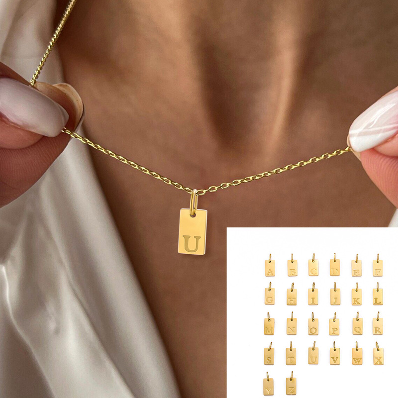 Cross-border hot sale 26 English letter pendant accessories stainless steel gold-plated pendant diy jewelry accessories wholesale