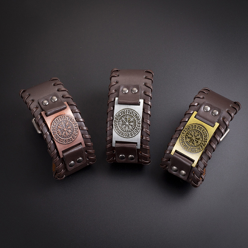 Simple Retro Viking Compass Leather Bracelet