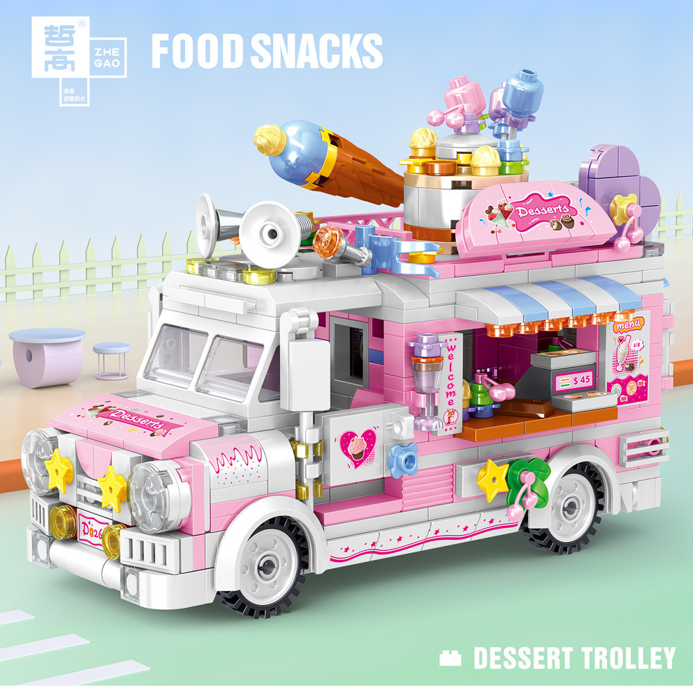 Lin07 Zhegao 00888-00891 coche de dibujos animados coche Rosa mini modelo creativo rompecabezas ensamblar bloques de construcción de juguete