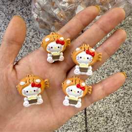 手绘鲷鱼烧kitty 包包挂饰手机链通孔 汽车摆件钥匙扣挂件DIY配件