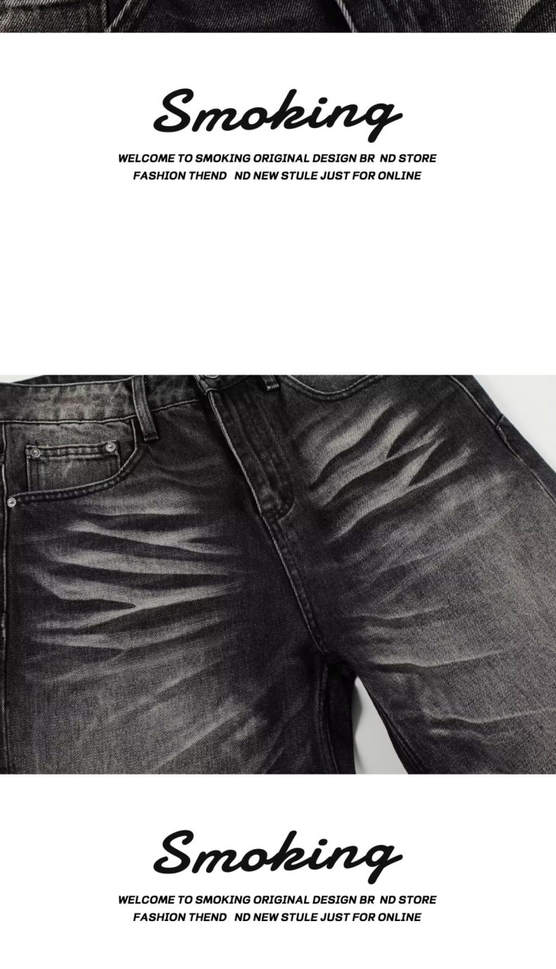 Cleanfit Heavyweight Whisker Print Jeans Retro Style For Men And Women Loose Fitting Straight Leg Wide Leg Casual Pants_mkmklike.com