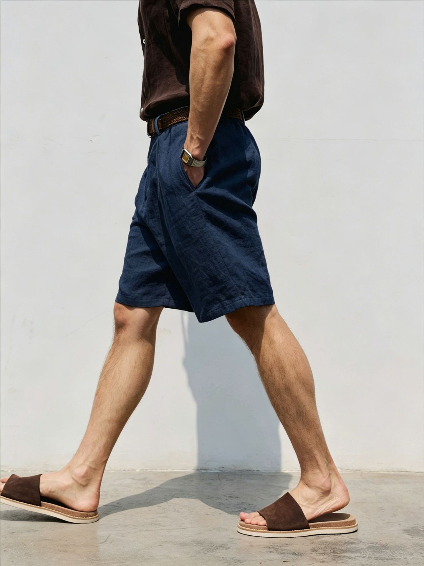 Shorts en lin pour homme respirant coupe ample style décontracté_voghion.com